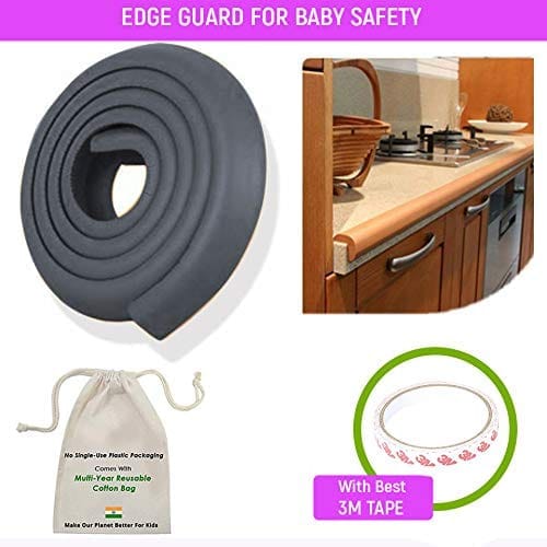 Safe-O-Kid' (Set of 10) Baby Proofing Combo of L-Shaped 2 mtr Long Mini 2 Edge Guards with 8 Corner Protectors for Sharp Edges for Babies- Black view 2