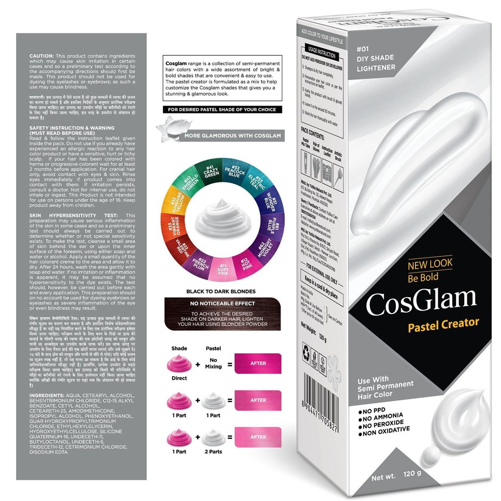 COSGLAM Semi Permanent Hair Color, No Peroxide, Non Oxidative, Ammonia Free Hair Colour 01 Pastel Creator - 120gm view 2
