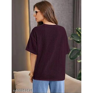 Wexam Style Women Maroon Printed Round Neck Short Sleeve Top view 2
