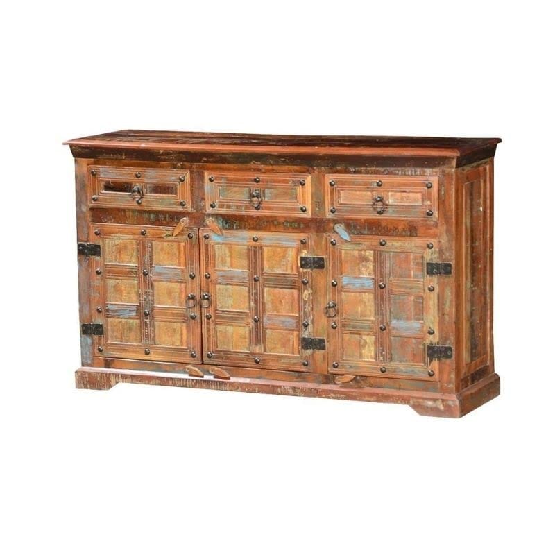 Modern Indian Chrome Reclaimed Wood Sideboard - 3 Drawer Buffet Sideboard view 2