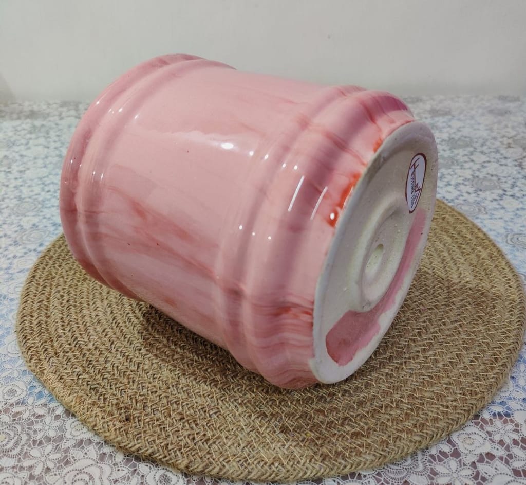 Homefrills Stylish Barrel Shape Glossy Finish Pink Ceramic Planter Pot for Indoor & Outdoor Home, Garden, Office Decor,Balcony Planters Pot Gamla Size-16 * 16 cm Colour-Pink view 2