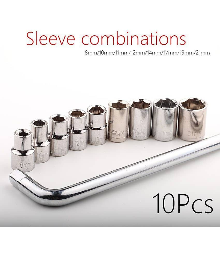 Aiwa TM Plastic Socket Wrench Hand Tool Kit/Set (Grey, 10-Pieces) Useful for Car Tyre Opening Automotive Purpose view 2