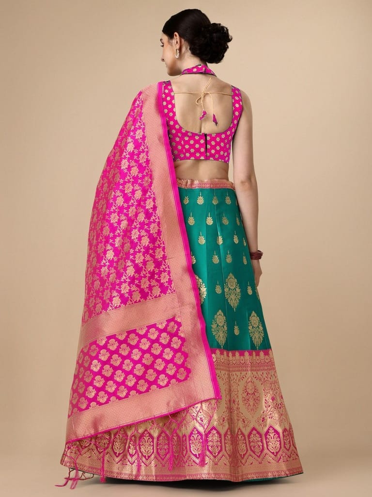 Rama Brocade Fabric Lehenga & Unstitched Blouse With Dupatta view 2