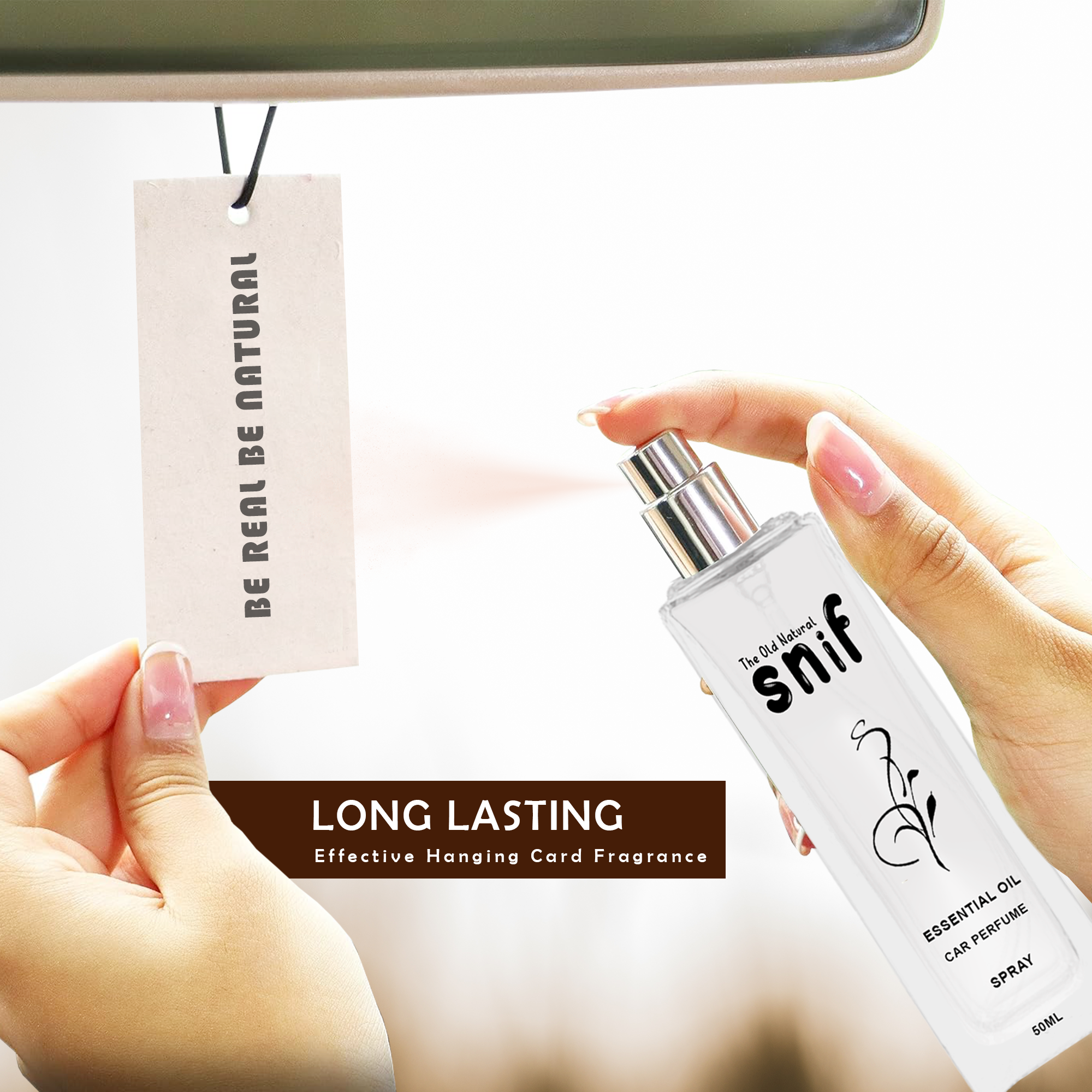 The Old Natural Spray Car Perfumes with Essential Oils Fragrance in Glass bottle with 2 Hanging Tags | Car Air Fresheners 50ml (White Oudh) view 2