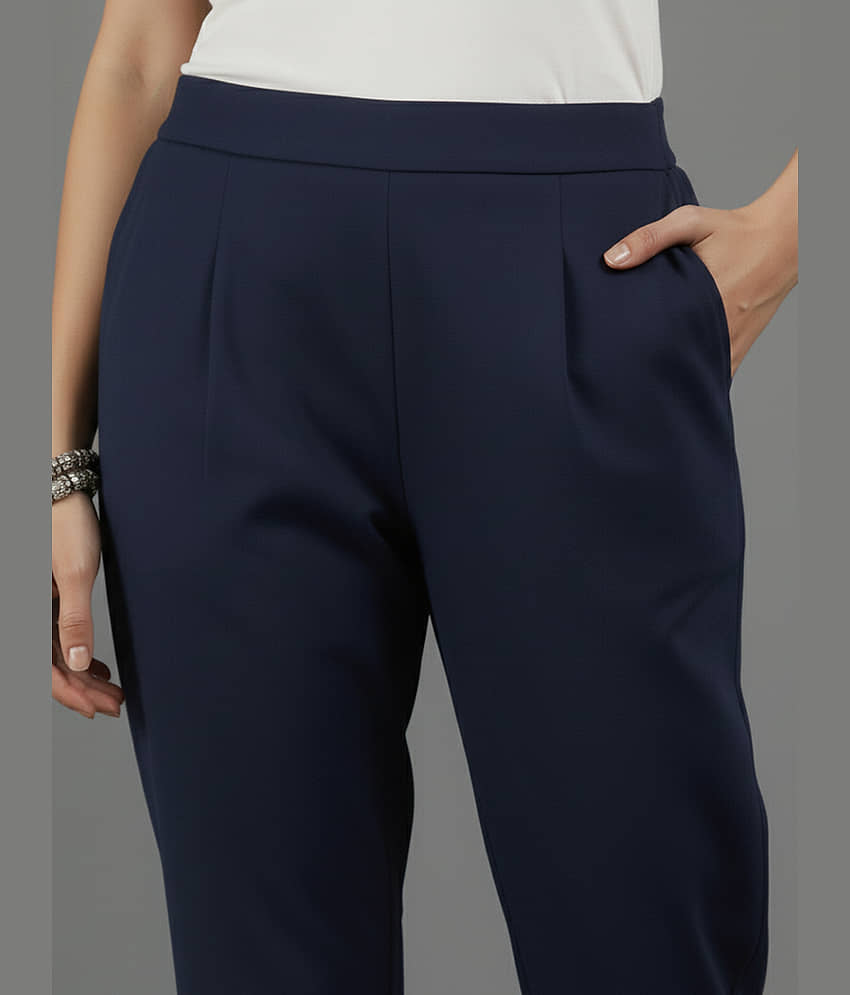 QuaClo Women Cotton Blend Casual Trousers ( Navy Blue ) view 2