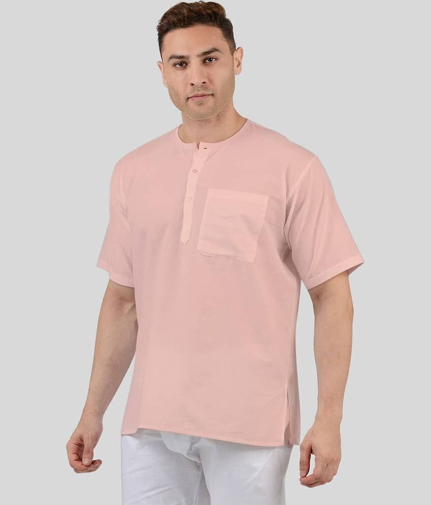 Maharaja Cotton Plain Regular Kurta For Men ( Peach ) view 2