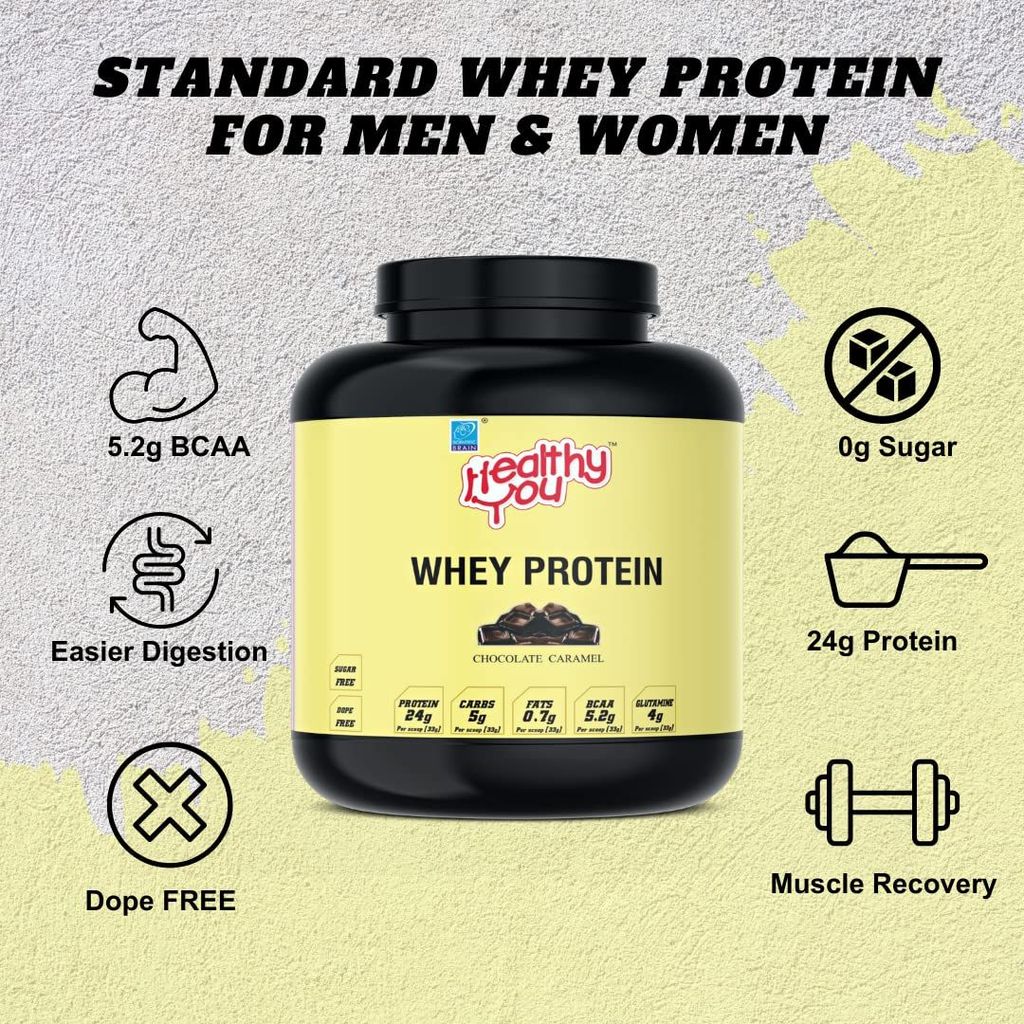 Healthy You Whey Protein | 23.76g Protein, BCAA 5.45g per 33g scoop| Improved Protein Utilisation| Sugar & Dope Free| Easy to Digest| Faster Recovery| Essential Amino Acids view 2