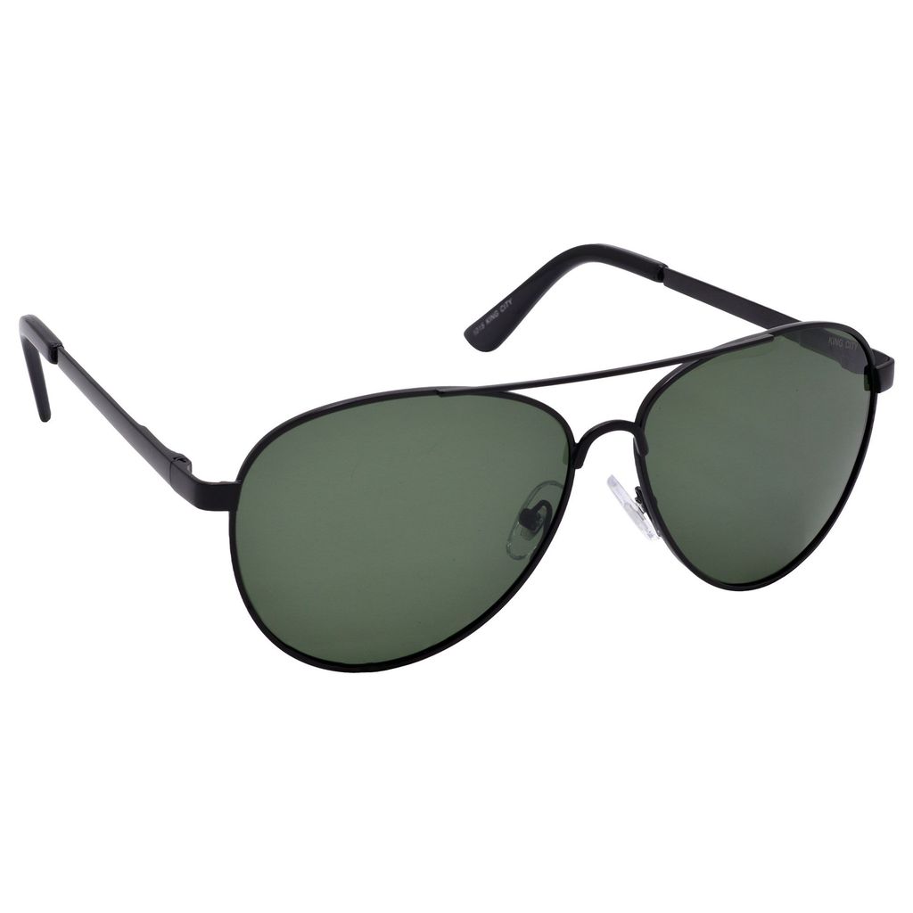 Stylish Pilot Full-Frame Metal Polarized Sunglasses for Men and Women | Green Lens and Black Frame | HRS-KC1015-BK-GRN-P view 2