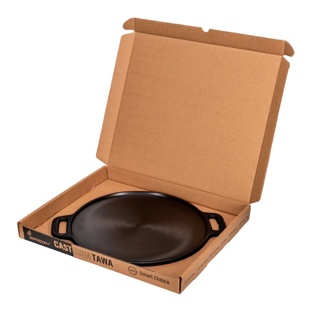 Aarogyam 12 Inch Induction Friendly Pre-seasoned Cast Iron Double Handle Tawa, Naturally Nonstick, Induction Friendly view 2