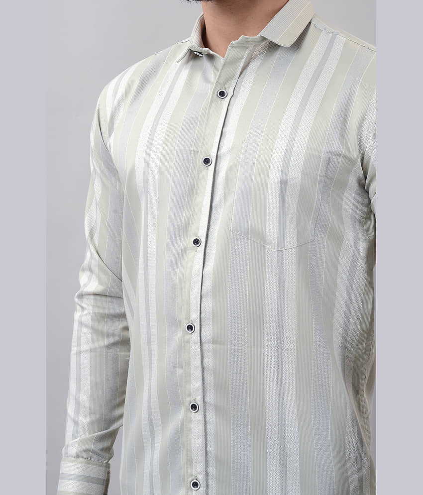 MOUDLIN Cotton Blend Slim Fit Striped Full Sleeves Men's Casual Shirt - Light Blue ( Pack of 1 ) view 2