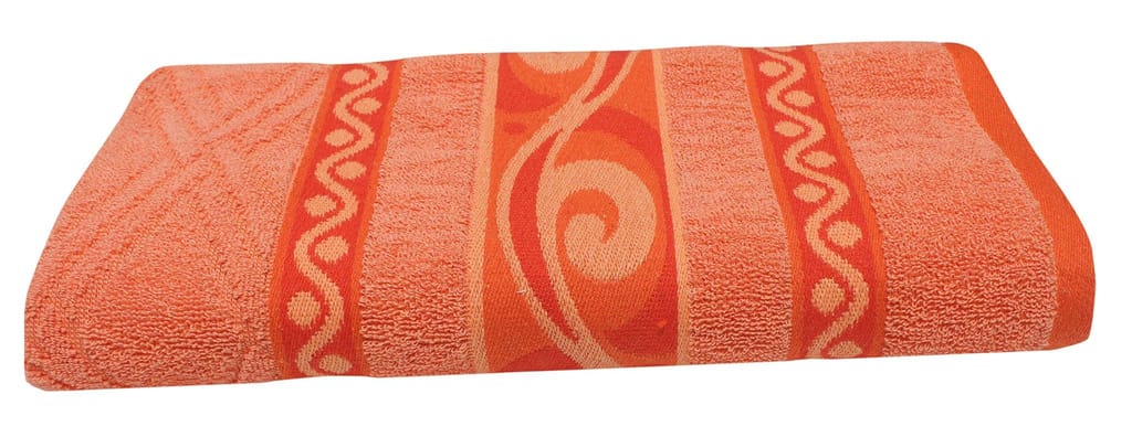 Mandhania Cotton Flora Border Bath Towels (70 x 140 cm, Peach) view 2