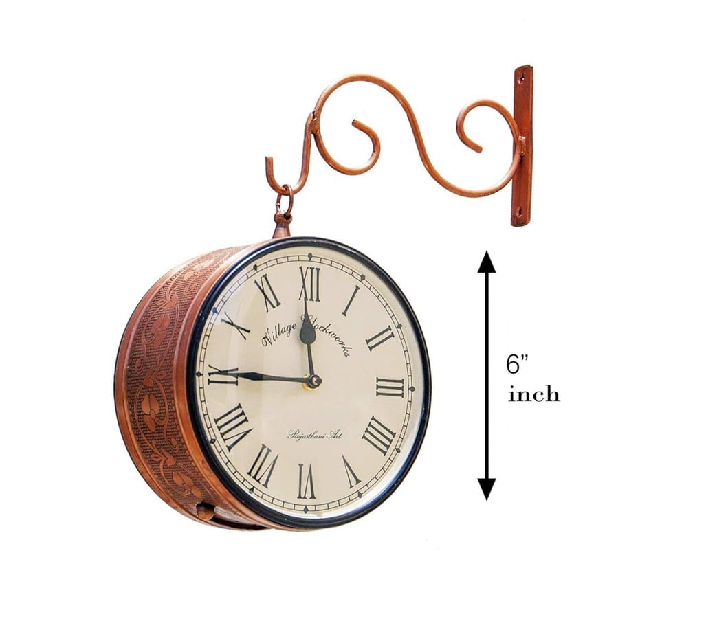 Kiran Handicrafts - Handicrafts Iron Station Clock (6 inch, Copper) for living room , hall and office view 2