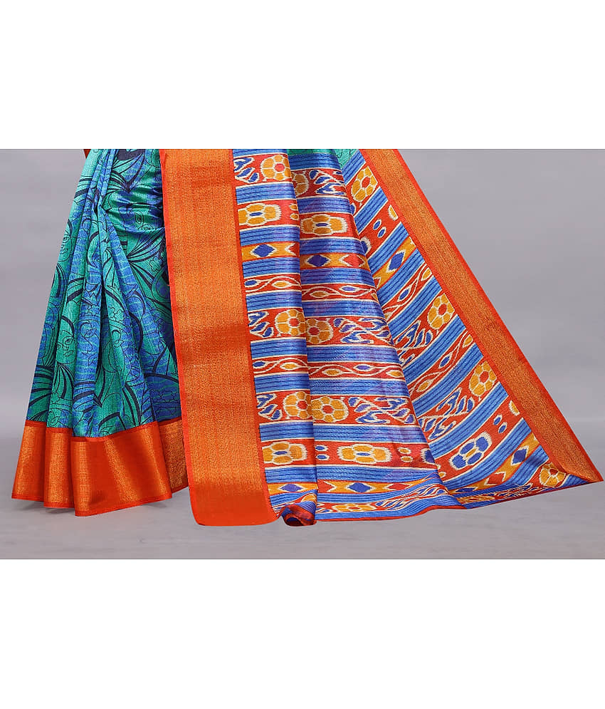 Rhey Cotton Silk Printed Saree With Unstitched Blouse Piece ( Blue ) view 2