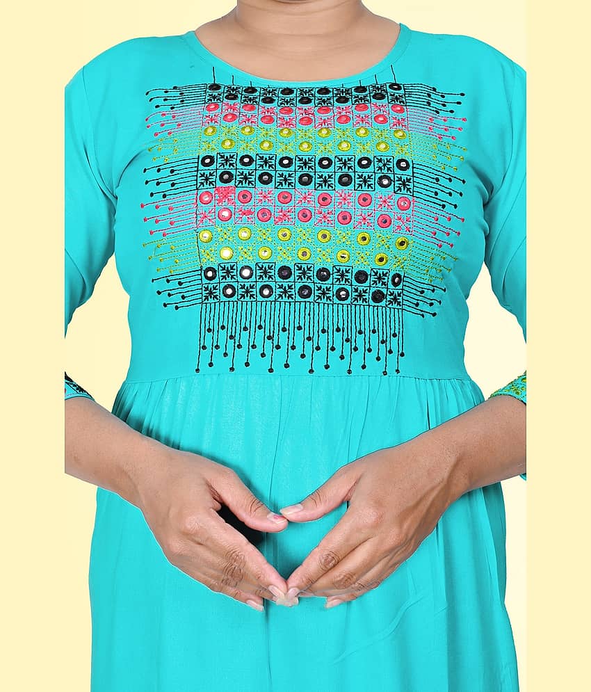 haya fashion - Light Blue Rayon Women's Straight Kurti ( Pack of 1 ) view 2