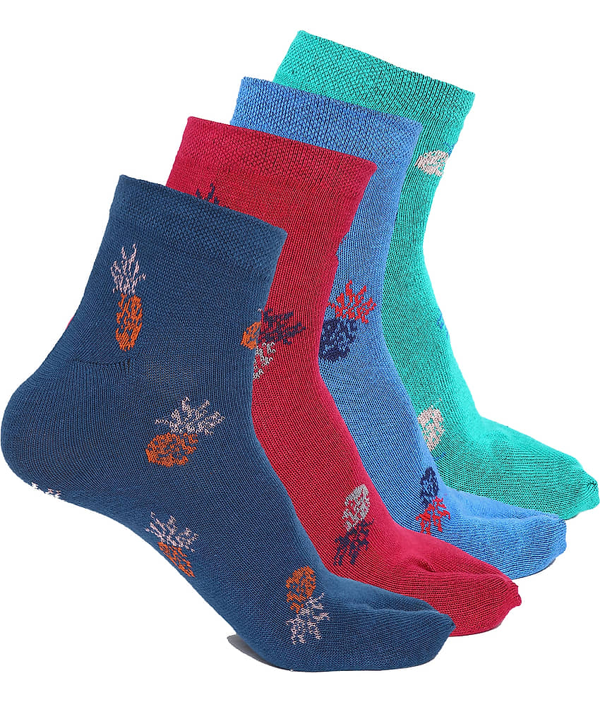 Kolor Fusion Cotton Blend Men's Printed Multicolor Ankle Length Socks ( Pack of 4 )