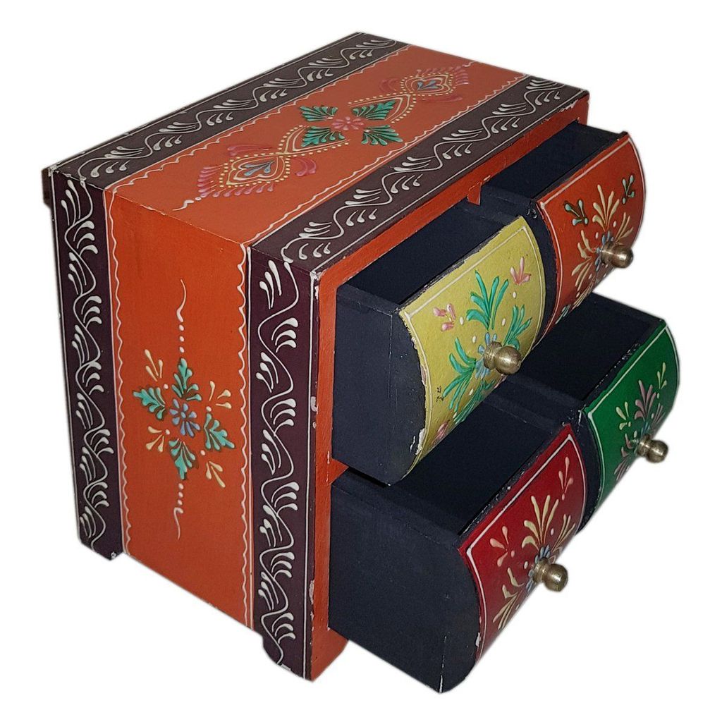 Kusum Art And Crafts wooden hanipainted Wooden jewellery Box With 4 Drawer (8x4x8) view 2