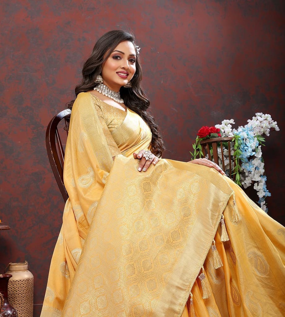 Gold Cotton Woven Design with Zari Weaving Design Saree view 2