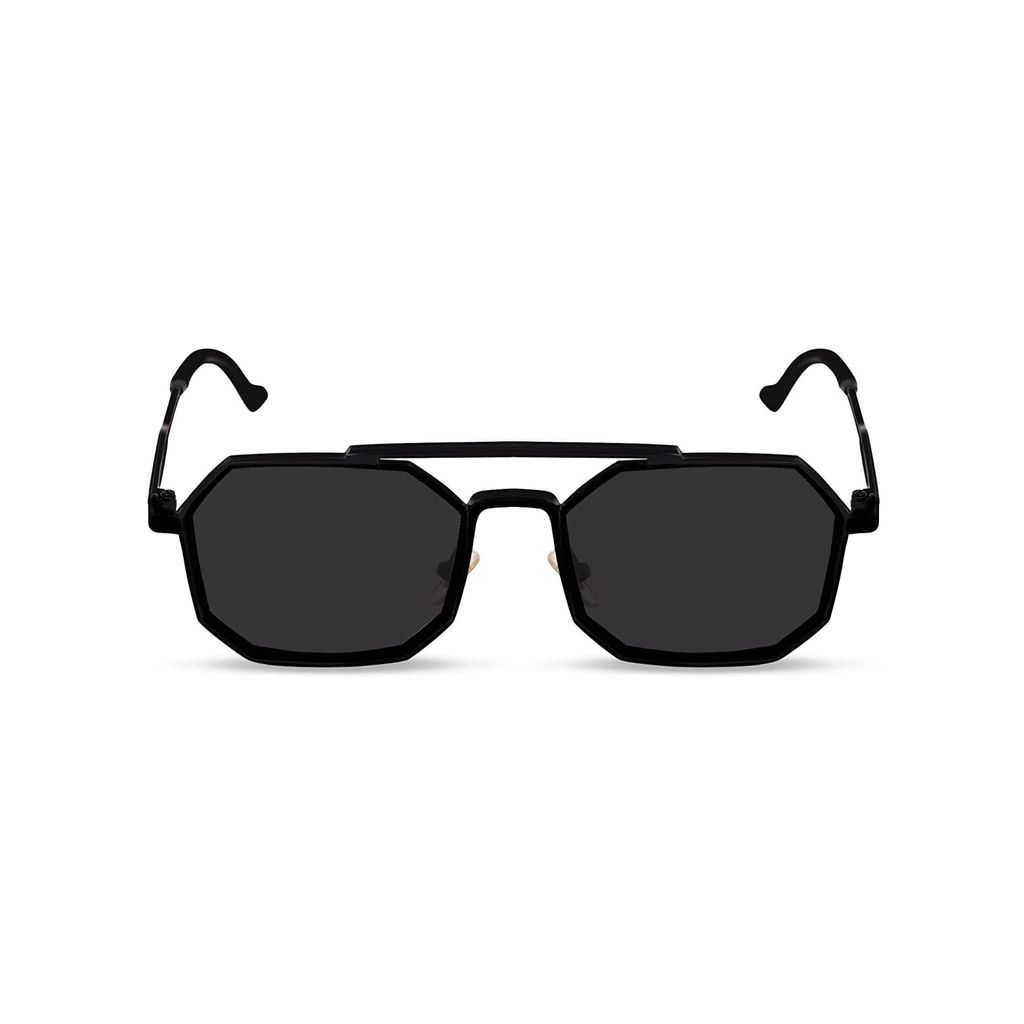 4Flaunt Full Rim Irregular Rectangular Sunglasses | Goggles For Men & Women | 100% UV Protected | Metal Frame With Spring Hinges | Medium (Black, Black) view 2