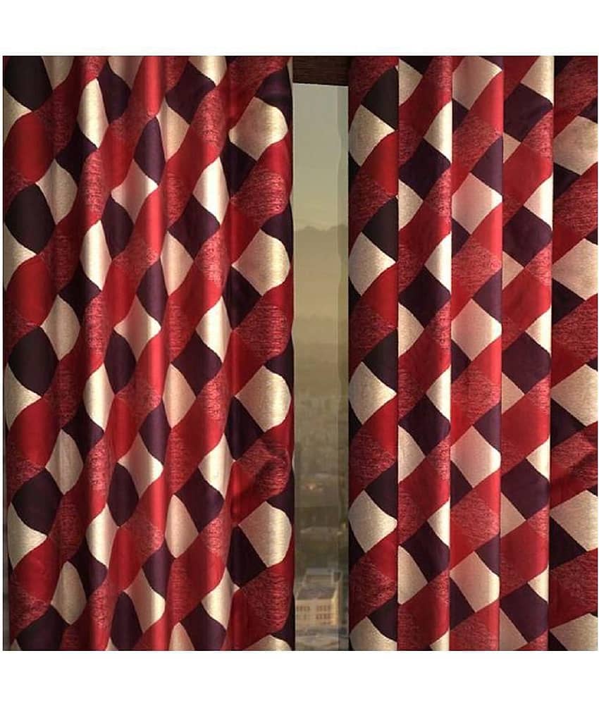 Phyto Home Floral Semi-Transparent Eyelet Long Door Curtain 9 ft Pack of 4 -Red view 2