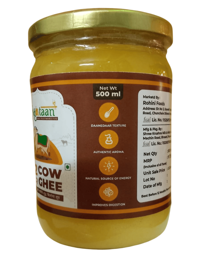 A2 Gir Cow Bilona Ghee Churned Method Glass Jar 500 ml view 2