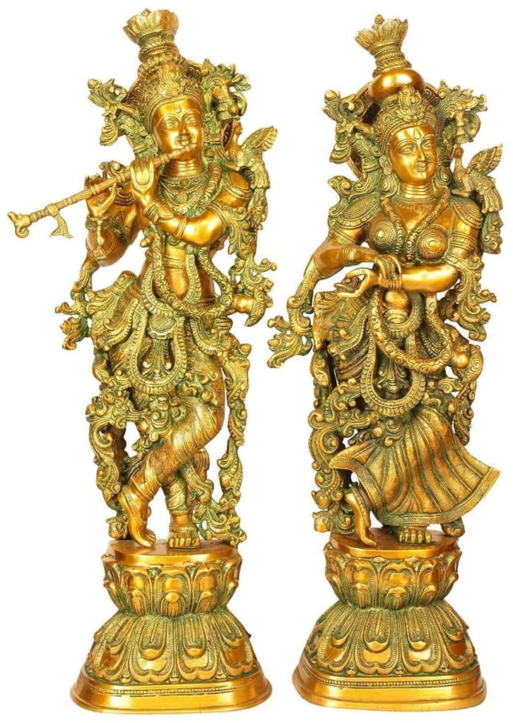 ARTVARKO? Brass Lord Radha Krishna Couple Bhagwan Large Statue Gold Polish Murti for Home Decor Pooja Temple Room Gallery Gift Sculpture Height 29 Inch view 2