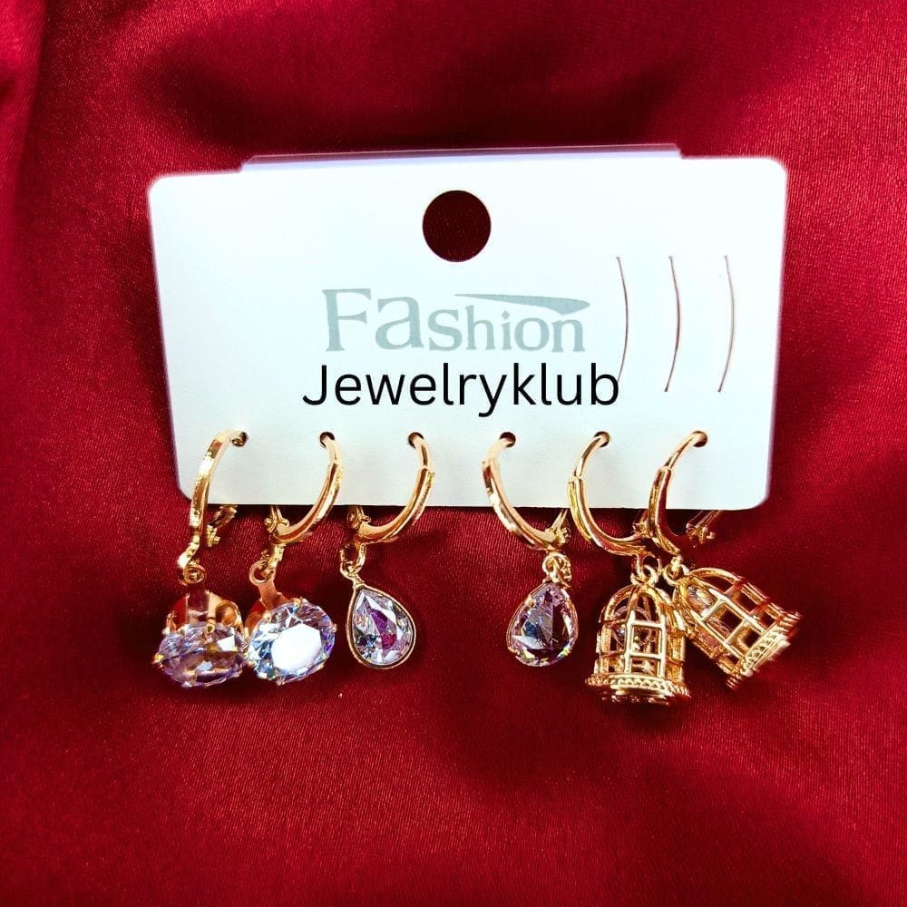 Jewelryklub Combo Of 3 Pairs Of American Diamond Earrings Rose Gold Plated Huggie Hoops For Girls Women view 2