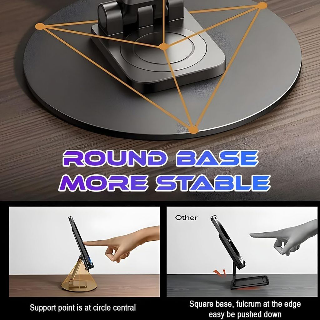 360° Rotation Adjustable Mobile Holder & Foldable Tablet Stand for Desk, Universal Height Angle Adjustable Phone Stand for Office & Travel (Black) view 2