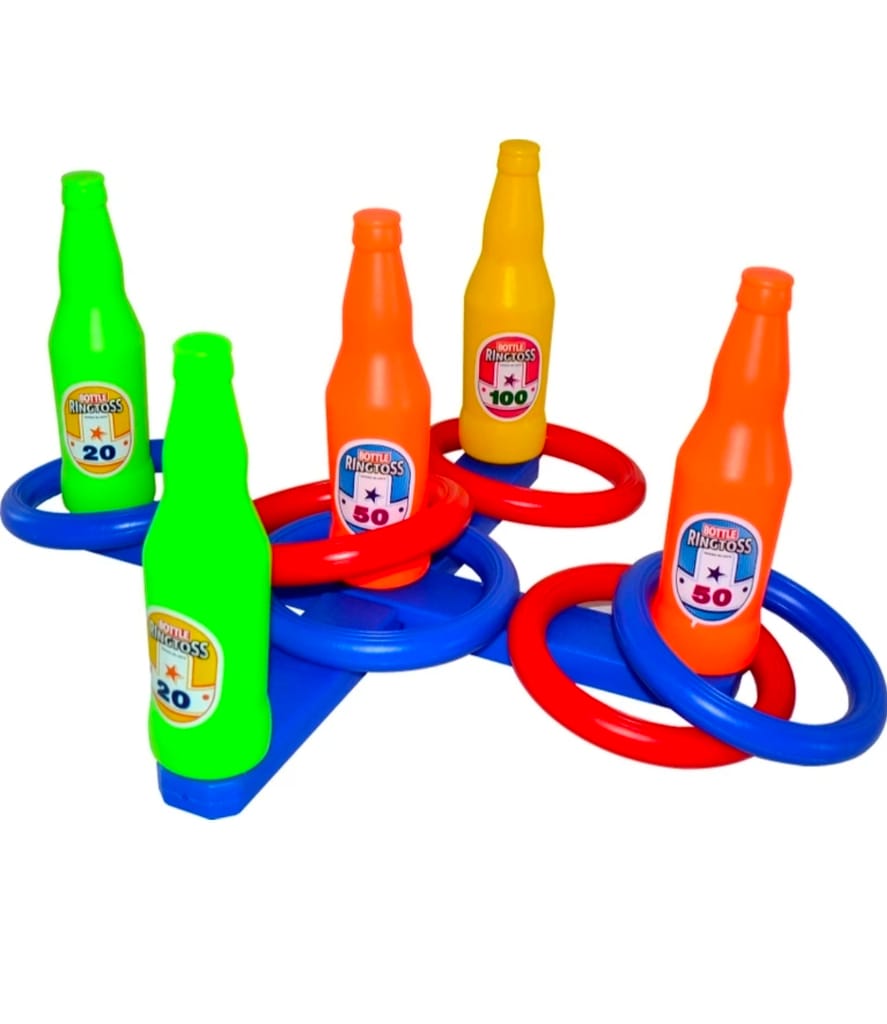 VTTOYS Ring Toss Bottle Shape Game ||A Fun-Frolic Game to Play with Kids and Family||5 Bottles, 6 Rings ,a 2-Piece Stand with Marked Scores.Perfect Indoor and Outdoor Game Set For Boys & Girls Hula Hoop