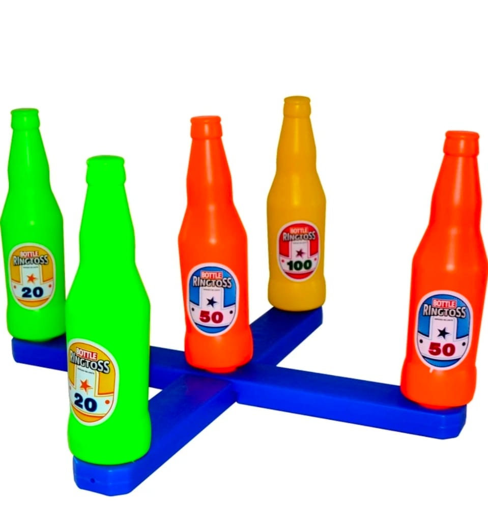VTTOYS Ring Toss Bottle Shape Game ||A Fun-Frolic Game to Play with Kids and Family||5 Bottles, 6 Rings ,a 2-Piece Stand with Marked Scores.Perfect Indoor and Outdoor Game Set For Boys & Girls Hula Hoop view 2