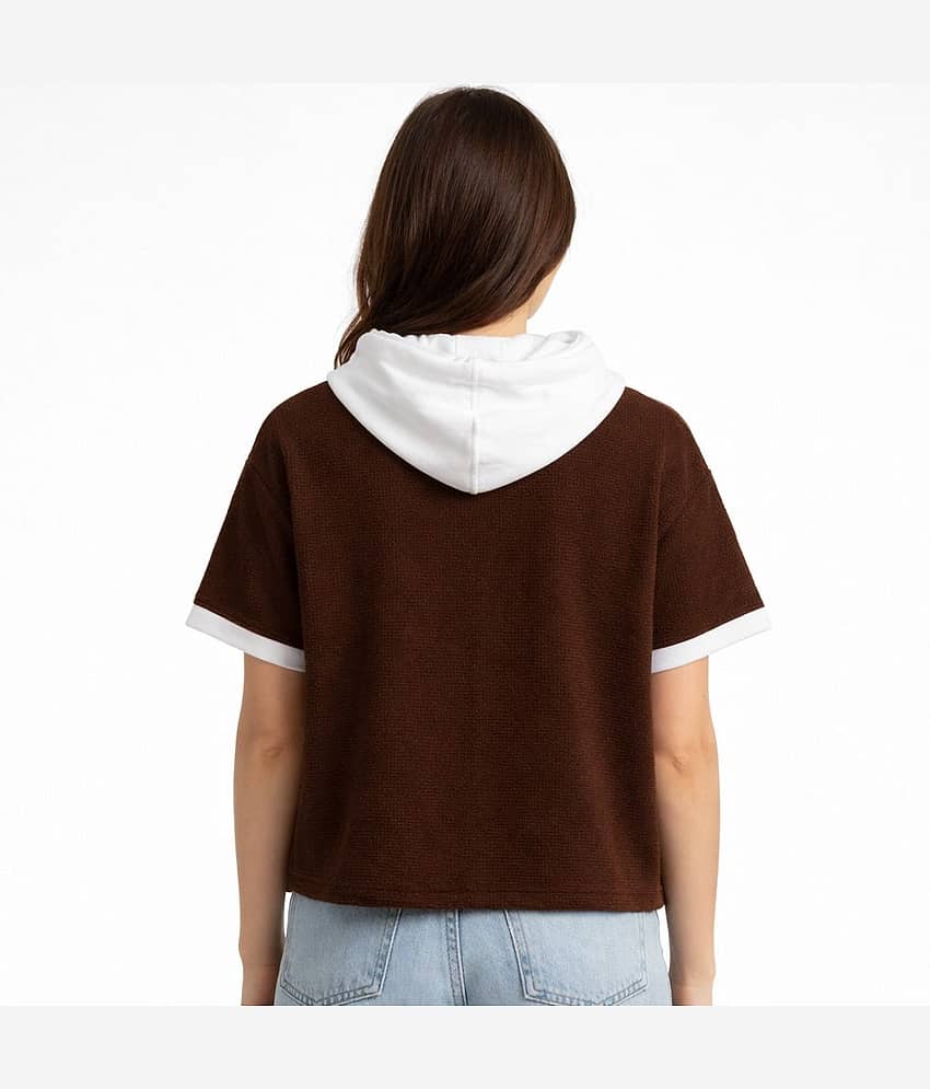 RodZen Women Poly Cotton Oversized Fit Hooded T-Shirt ( Brown ) view 2