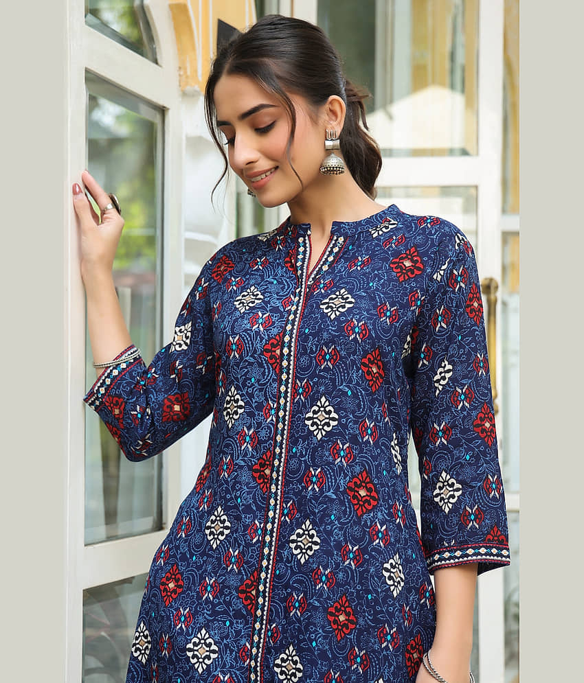 Juniper - Indigo Rayon Women's Front Slit Kurti ( Pack of 1 ) view 2