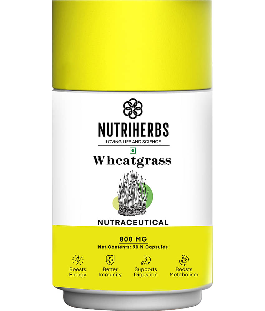 Nutriherbs Wheatgrass Extract 800 mg 100% Pure & Organic - 90 Capsules | Works As A Natural Detoxifier| Helps To Build Immunity