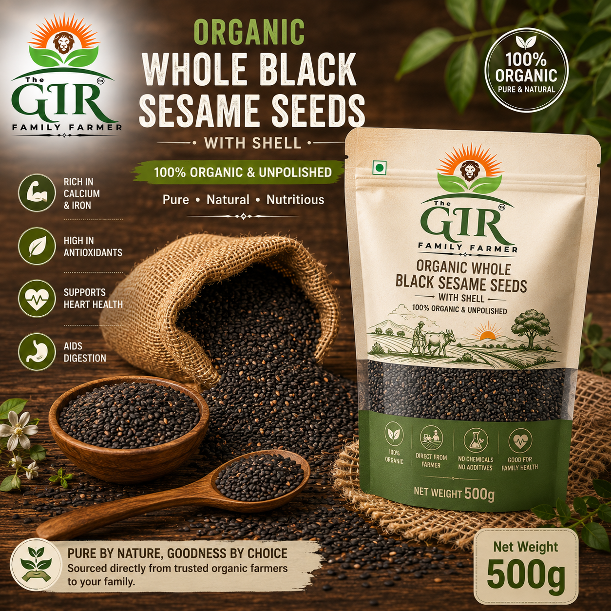 Organic Black Sesame Seeds with Shell - Pure and Natural view 2