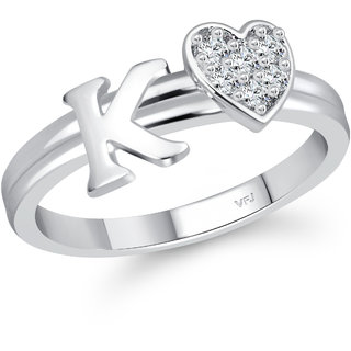 VFJ cz alloy Rhodium plated Valentine collection Initial"K"Letter with heart ring view 2