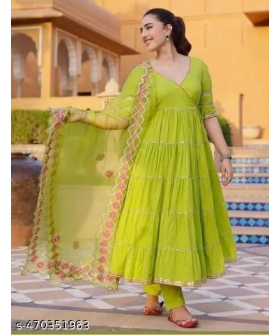 Lime Green Anarkali Kurta Set with Dupatta