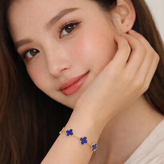 KIMTI 18k Gold Plated Clover Bracelet (Blue) view 2