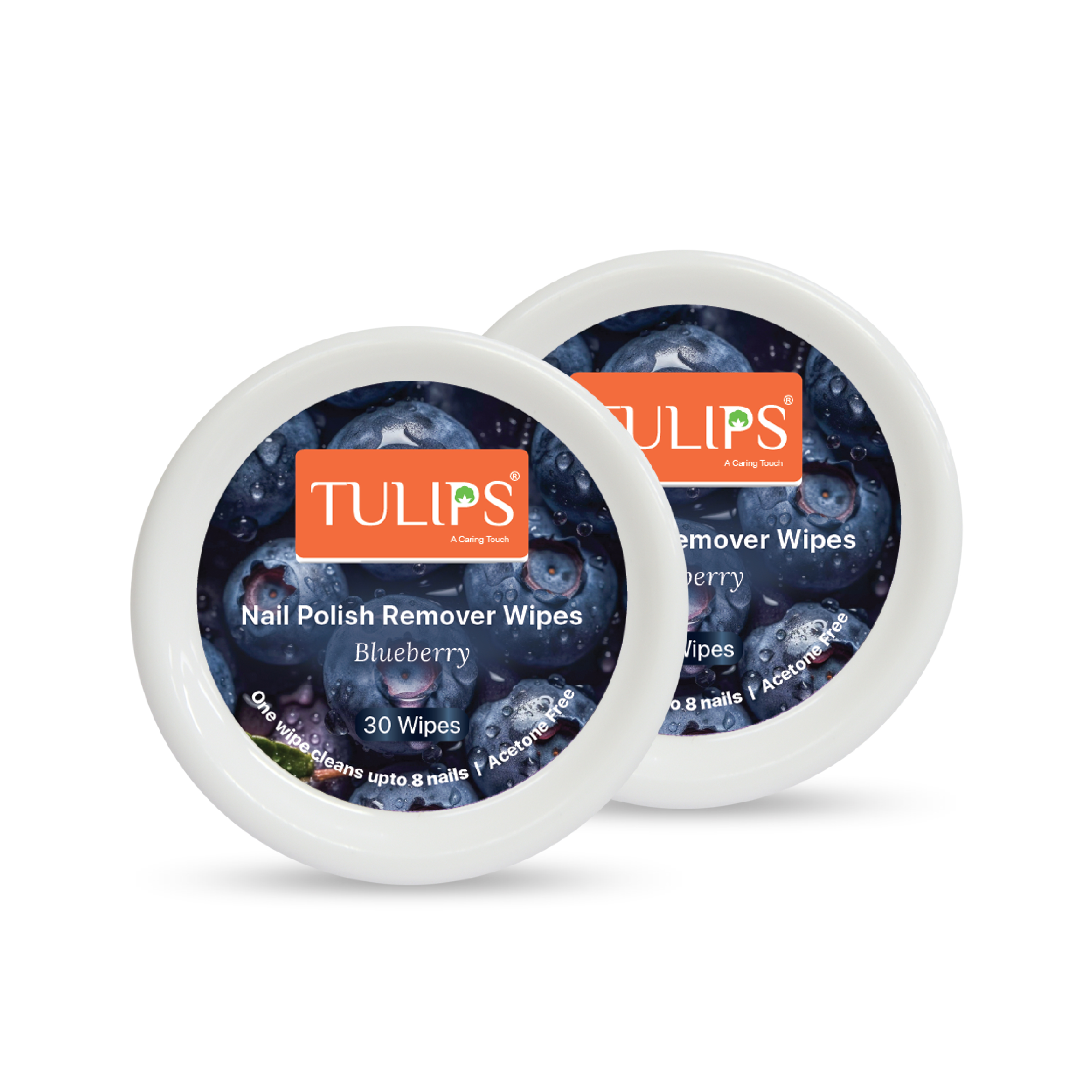 Tulips Nail Polish Remover Wipes, Acetone free, Convenient Pre-Moistened (Blueberry) (Pack of 2)