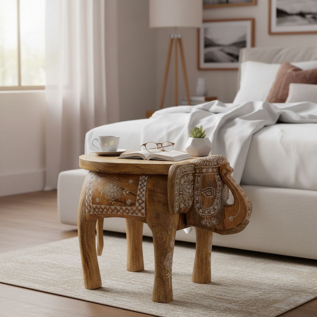 Wooden Handmade Bedside Stool / Table Home Decor Showpiece view 2