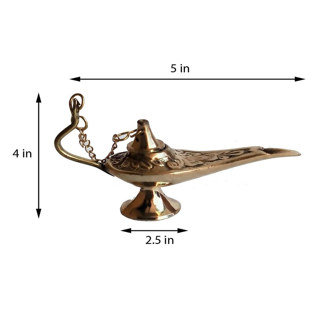 Salvus APP SOLUTIONS Antique Brass Miniature Aladdin's Chirag/Lamp for Vintage Home-Office Decor & Gift Showpiece (4x2.5x5 Inch) view 2