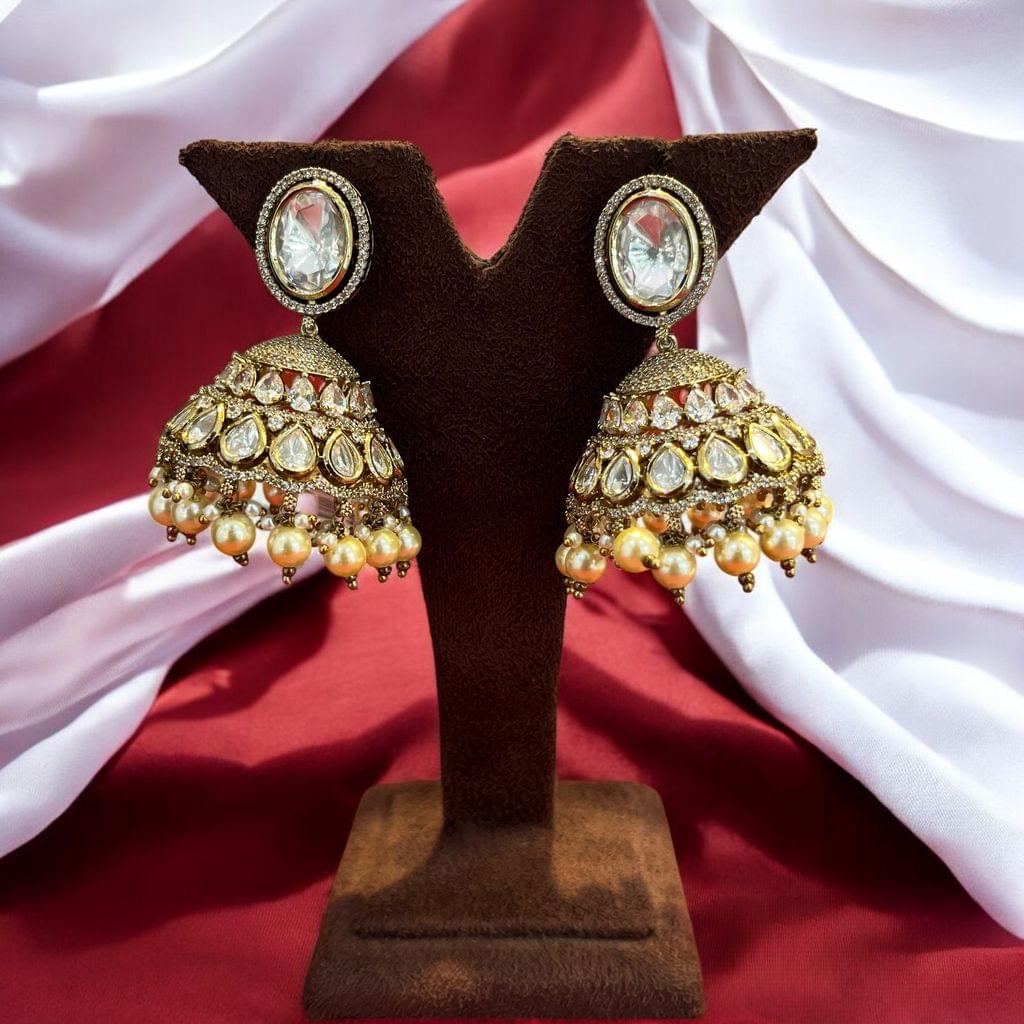 Kundan and Pearl Jhumka Earrings By Dia Art Jewels view 2
