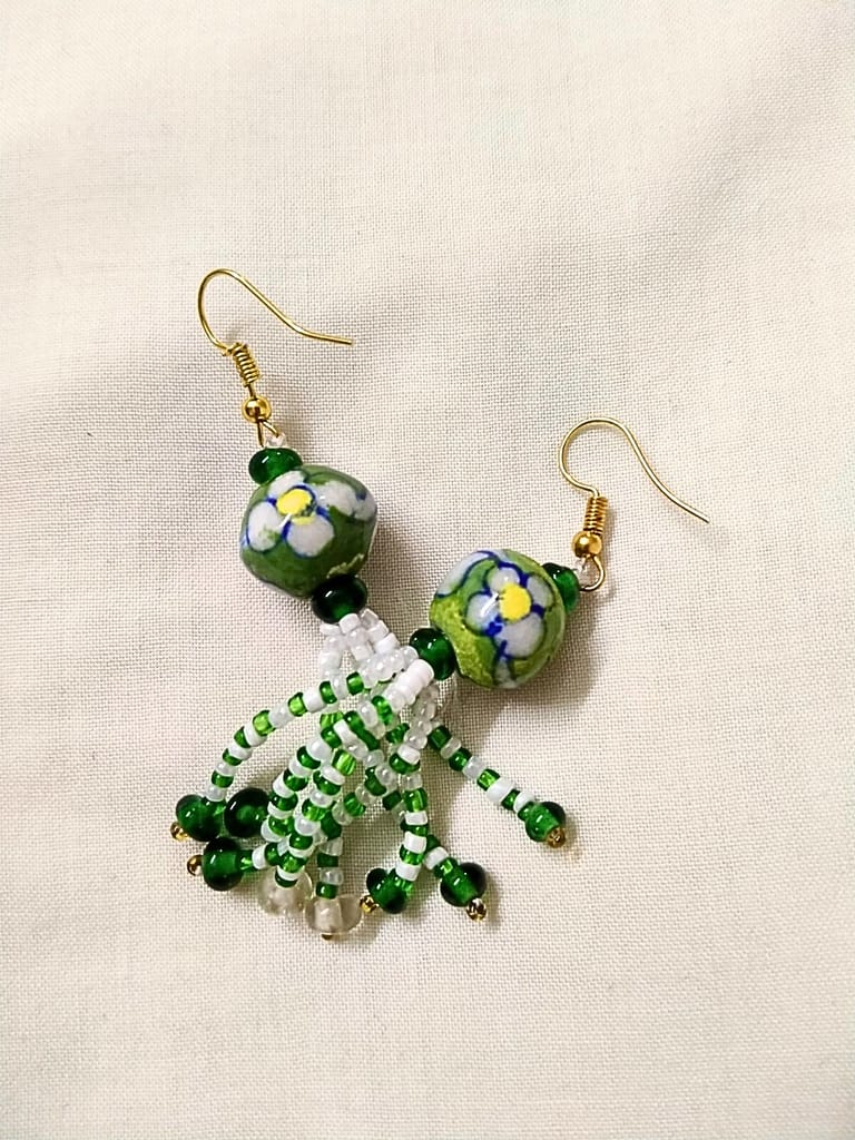 Blue Pottery Tassel Earrings-(ER-04) view 2