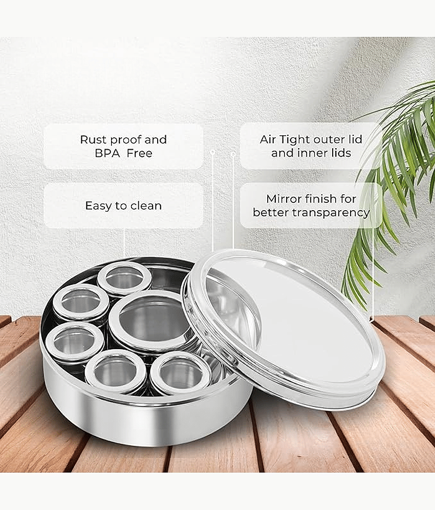 STEEPLE 9 in 1 Spice Box Steel Silver Spice Container ( Set of 9 ) view 2
