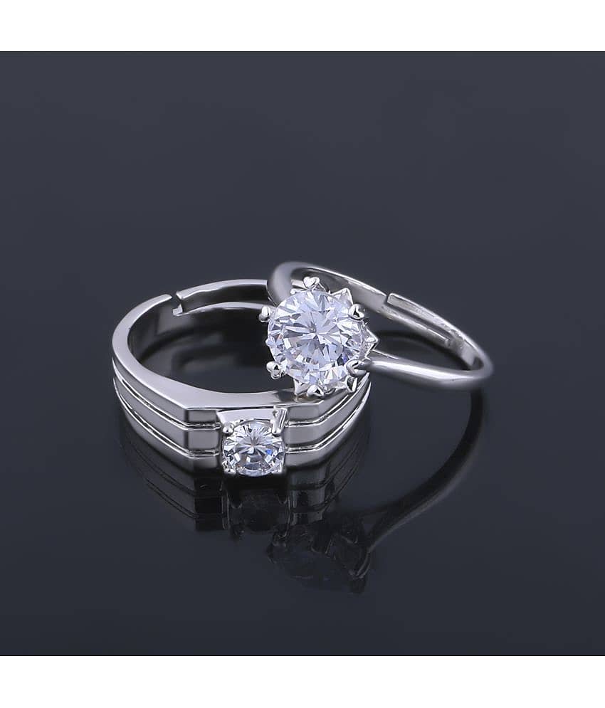 Speical Proposal Couple Ring Set Wedding Engagement Valentine Gift Adjustable Silver Plated Ring For Women And Men view 2