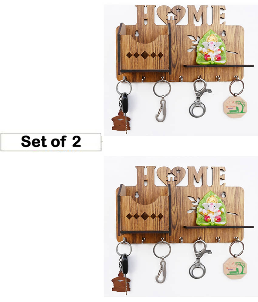 Arpita Crafts Beige Wood Key Holder - Pack of 2