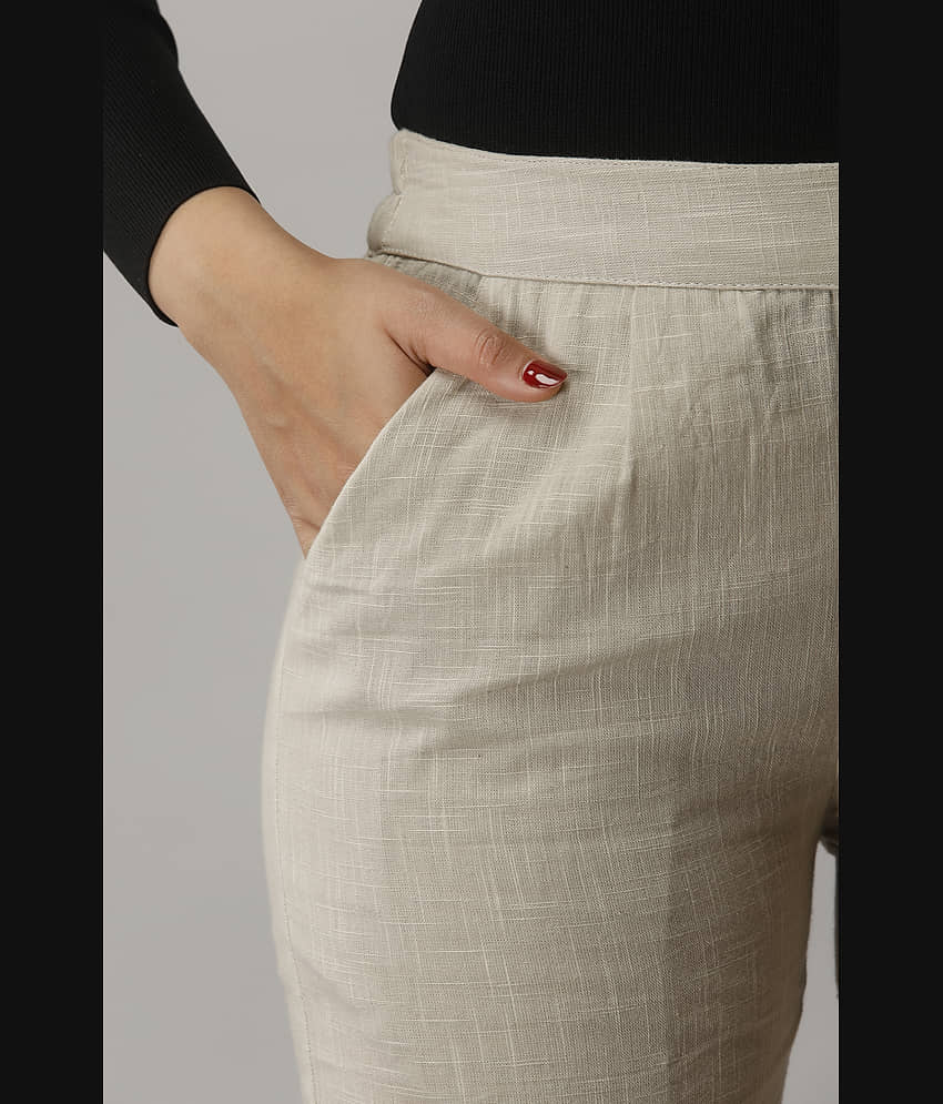 NeshamaKurti - Cream Cotton Regular Women's Casual Pants ( Pack of 1 ) view 2
