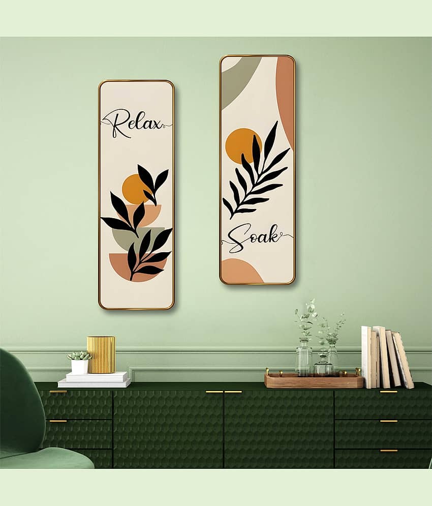SAF Relax & Soak Abstract Wall Panel Set of 2 | Sparkle Lamination MDF Wall Art | Minimal Botanical Décor for Bedroom, Living Room & Bathroom Walls view 2