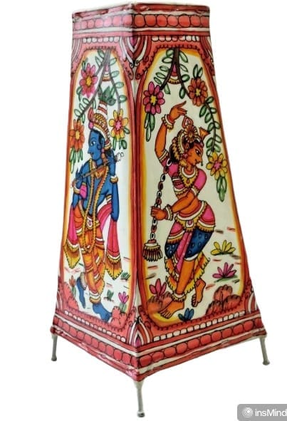 Dancing Radha Krishna Hand Painted Traditional Indian Decorative Fabric Lantern view 2