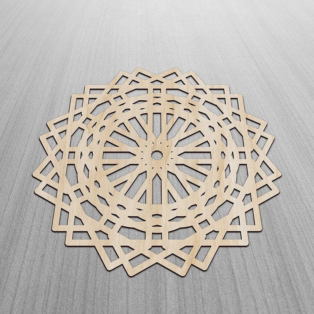 Haoser Mandala Wooden Wall Art, Traditional Star Ornament Polygonal Details, Birch Wood Plywood Rustic Wall Art Accent for Hallway Bedroom Living Room Cafes and Offices (Mandala Design-10_30CM) view 2
