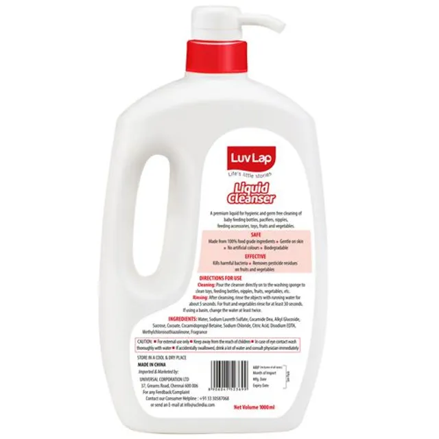 LuvLap Anti Bacterial Baby Bottle Accessories & Vegetable Liquid Cleanser, 1 Ltr view 2