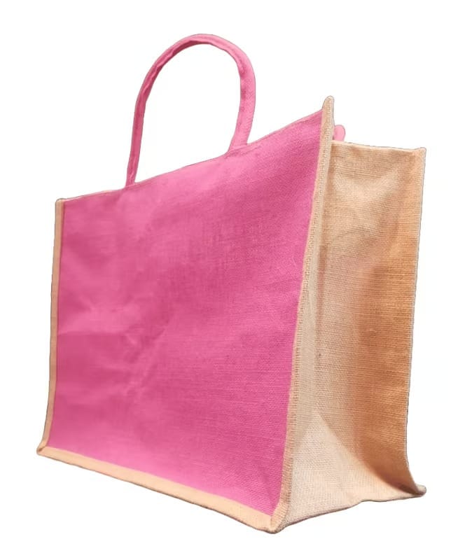 Pink and Beige Jute Tote Bag - Eco-Friendly and Stylish view 2
